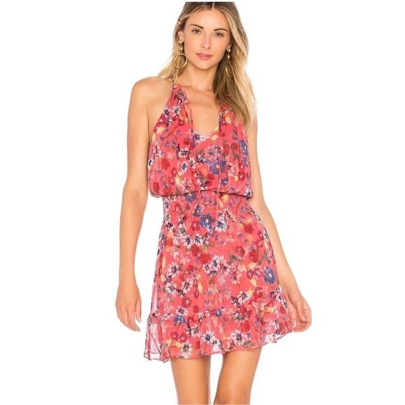 Parker Serenity 100% Silk Cocktail Party Mini Dress Floral Coral Size Small S - Picture 1 of 10